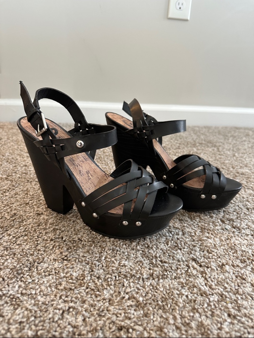 G by Guess Black Platform Strappy Heel Wedges